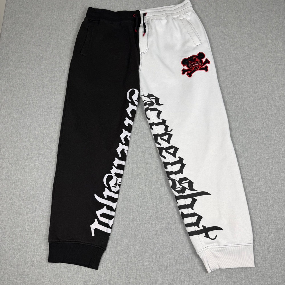Screenshot Mens 3XL Black White Two Tone Graphic Jogger Sweatpants Streetwear